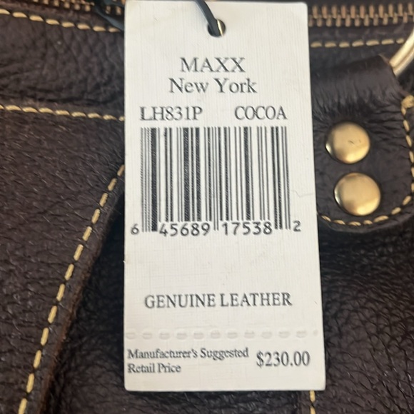 MAXX NY Leather Shoulder Bag. Deep Expresso Brown, Gold Accents, Dust Bag - Picture 2 of 16